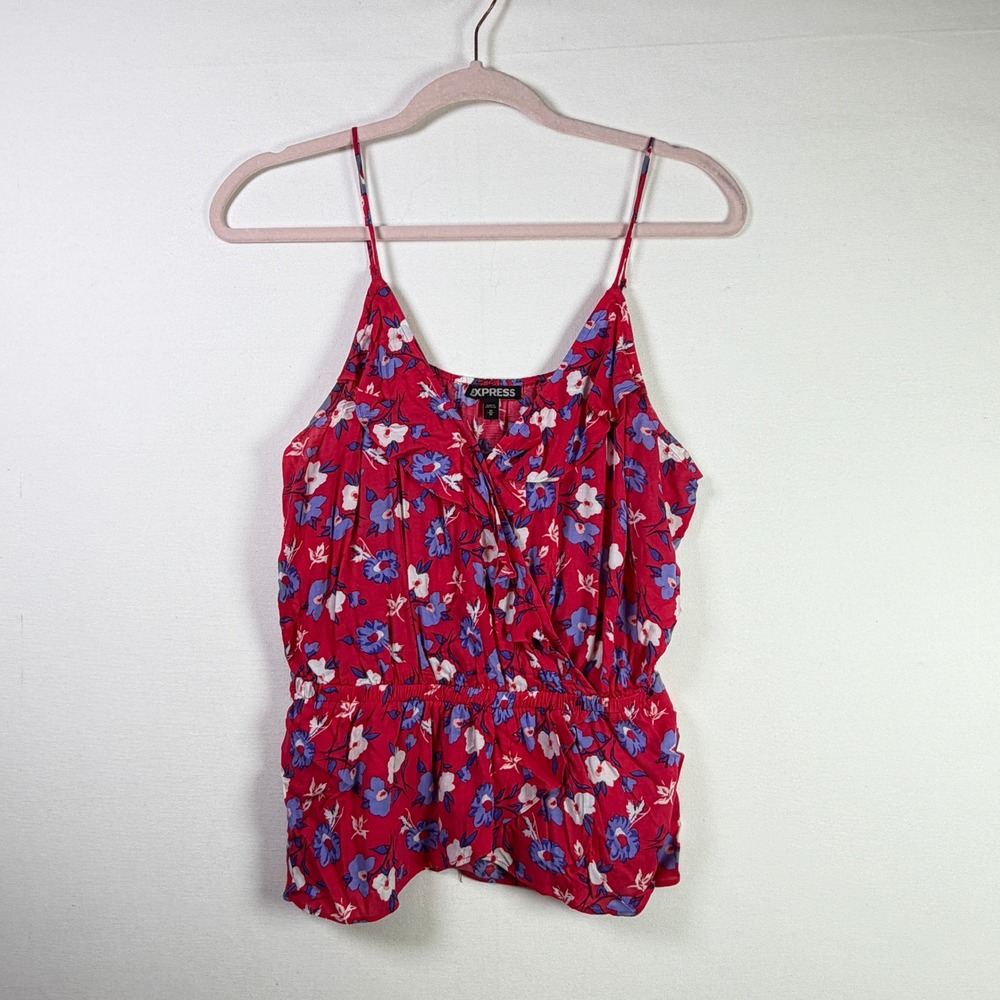 EXPRESS Red Floral Ruffle Surplice Cami Top Medium